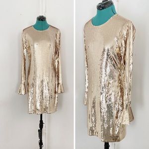 NEW YEARS EVE GOLD SHINY SEQUIN BELL-CUFF MICHAEL KORS MINIDRESS SIZE M